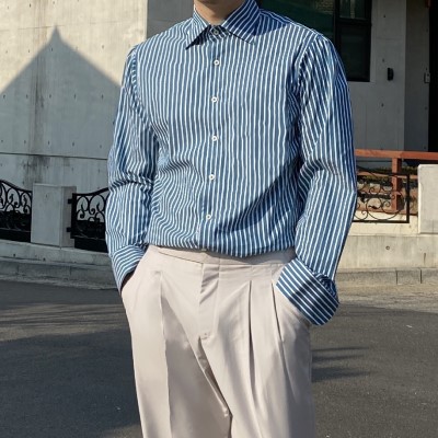 [TOP] winding collar stripe shirt