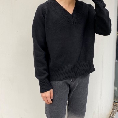 [TOP] lamswool crop v neck knit